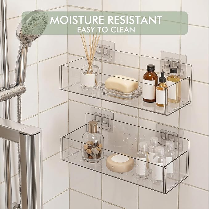 Acrylic Adhesive Cabinet Door Organizers 2Pack 13"x4" Clear Shelf Wall Bins | No-Drill Wall Organizers, Clear Visible Storage, Caddy Bins for Shower Bathroom Kitchen Under Sink RV Camper Organization - Image 9