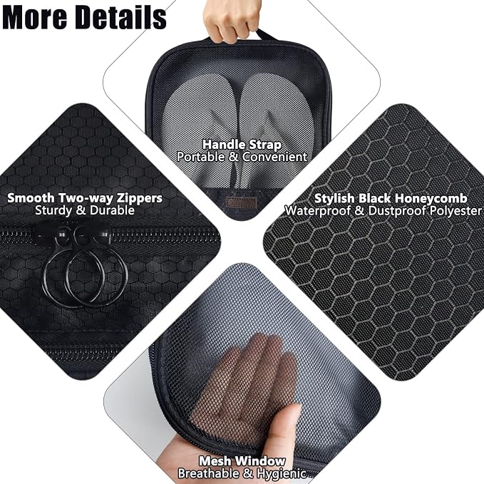 Shoe Bag for Travel,2 Layers Shoes Organizer,Honeycomb Grey | Holds 3 Pairs,Trolley Strap,Easy Clean Lining,Leak Proof,Dual Zippers - Image 7