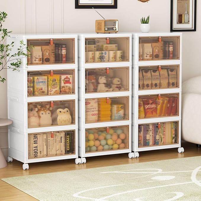 YFXCVSL 4 Tier Plastic Storage Bins with Lid 32QT, Stackable Storage Bins | Plastic Storage Bins with Wheels, Folding Storage Boxes, Organizers and Storage for Living Room,Office,Dorm - Image 2