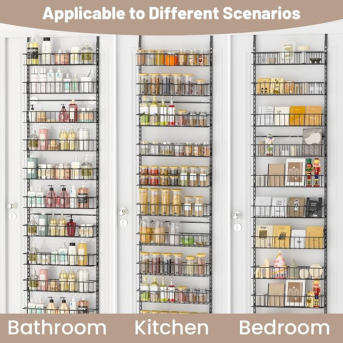 ElegantArray 10-Tier Pantry Door Organizer, Black | Over The Door Rack, Hanging Spice Rack Shelves, Kitchen & Bathroom Storage, Home Office & Laundry Room - Image 6