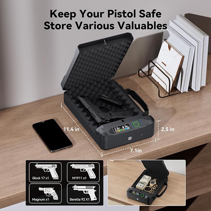 Gun Safe, Small Pistol Safe Biometric Gun Safe for Handgun, Portable Fingerprint Quick Access Gun Lock Box for Car Travel Nightstand Bedside - Image 4