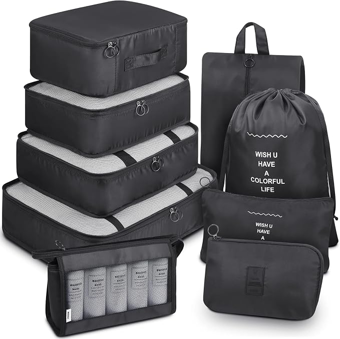 Mossio 9 Set Packing Cubes with Shoe Bag & Electronics Bag - Luggage Organizers Suitcase Travel Accessories by Mossio