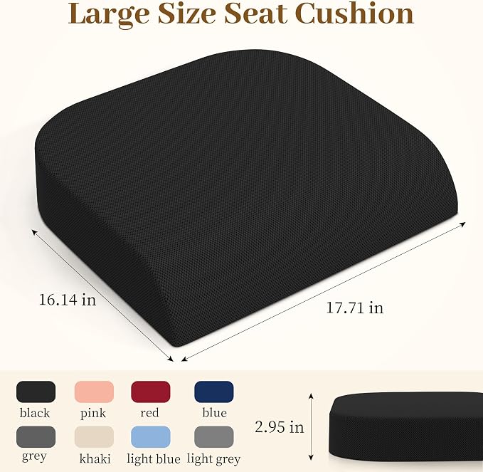 TranquilRelax Memory Foam Seat Cushion for Office Chair, 3-Inch, Black | Medium-firm Support for Long Sitting, Washable Mesh Cover, Non-slip Base, Perfect for Car Seats & Short Drivers - Image 5