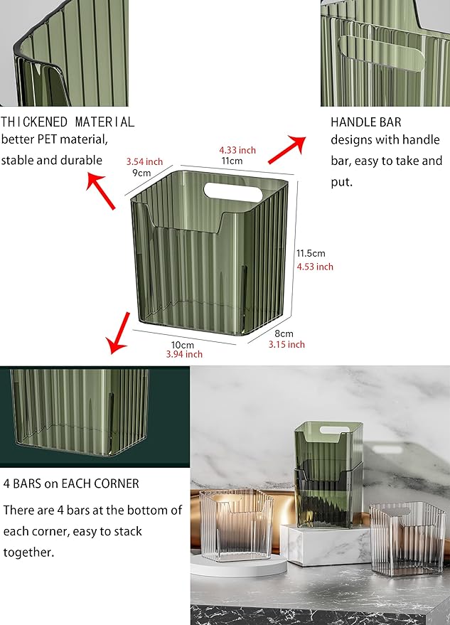 Lae Nuvole 2 Pack Adhesive Wall Storage Bins, Cabinet Door Organizer, Clear | 4 Adhesive Pads, No Drill, Renter Friendly, BPA-Free PET, Stackable; for Fridge, Kitchen, Bathroom, Countertops, Pantry - Image 6