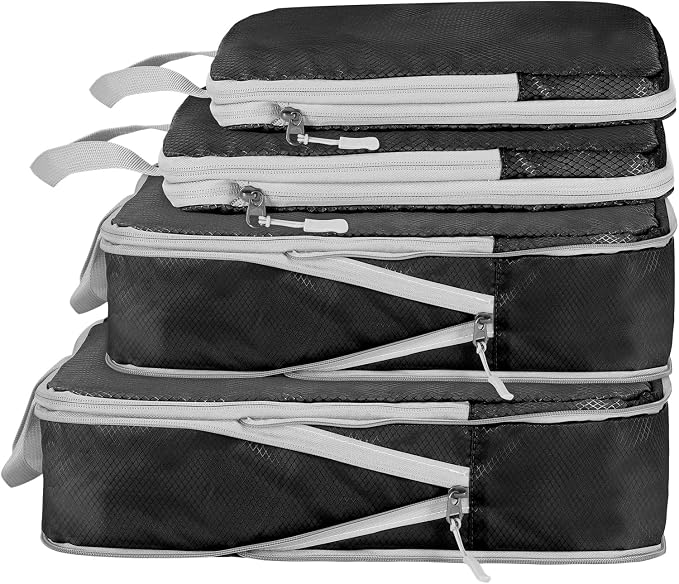 Compression Packing Cubes, Ultralight Packing Cubes for Carry on Suitcase, Travel Packing Essentials for Suitcase Organizer Bags Set, Durable Travel cubes for Luggage (Black, Set of 4) by XYZLH