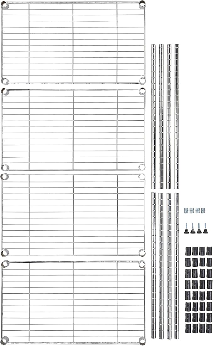 Amazon Basics 4-Shelf Adjustable Storage Shelving Unit for Garage, Steel Wire Rack, 200 Pound Loading Capacity per Shelf, 13.4"D x 23.2"W x 48"H, Chrome - Image 8