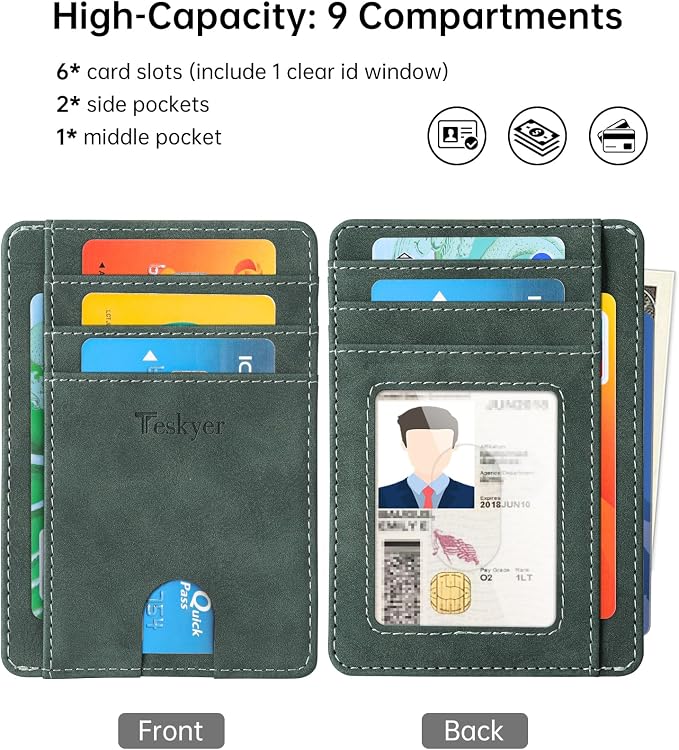 Teskyer Slim Minimalist Wallet for Men, RFID Front Pocket Card Holder | Ultra Slim Front Pocket Design, 8 Card Slots, RFID Protection, Smooth Faux Leather for Everyday Carry - Image 3