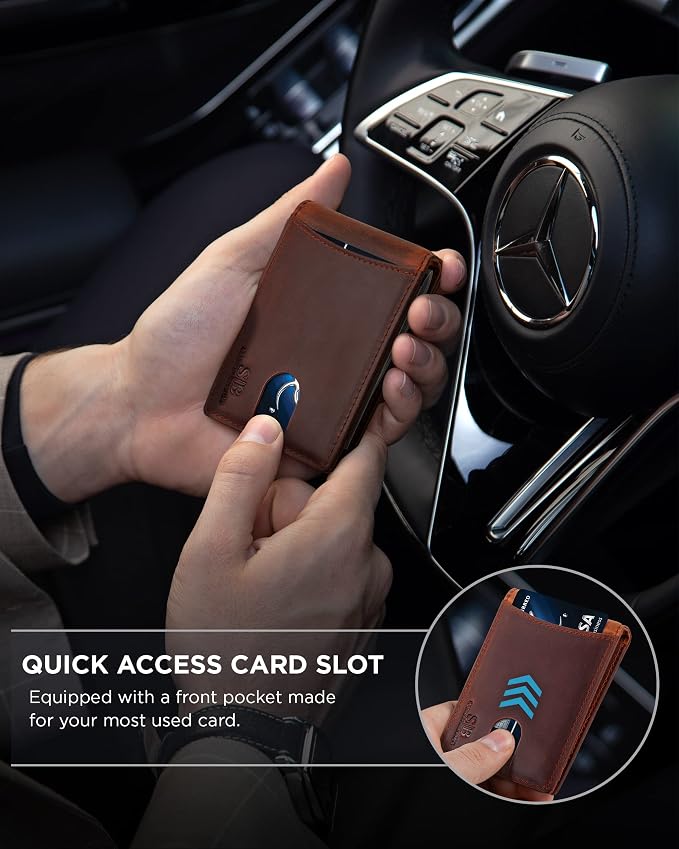 SERMAN BRANDS RFID Blocking Slim Bifold Genuine Leather Minimalist Front Pocket Wallets for Men with Money Clip Thin Mens - Image 3
