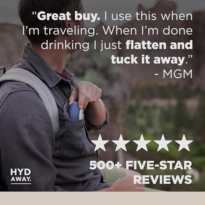 HYDAWAY 17oz Collapsible Water Bottle, Packable Leakproof for Travel | Travel-first design. Fold flat to 1.5 in for carry-ons, purses, seatbacks. Leakproof, BPA-free, dishwasher safe. - Image 7