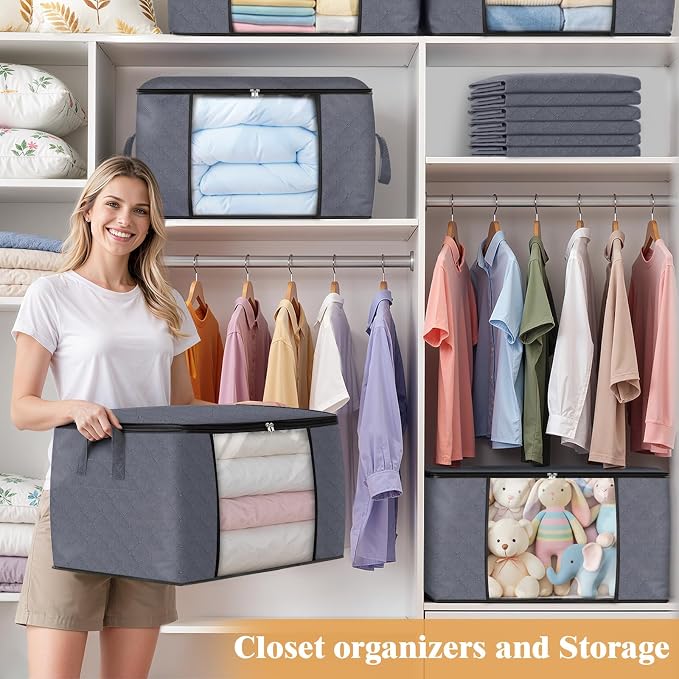 6 Pack Storage Bags for Clothes Blanket Storage Bins with Lids | Foldable Closet Organizers with Zippers,Window and Handles,Fabric Storage Bins for Sweater,Comforter,Bedding,Dorm essentials - Image 8