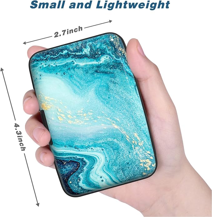 Credit Card Holder, Mini Aluminum Card Wallet RFID Blocking Slim Metal Hard Card Case for Women Men, Blue Ocean Marble - Image 3