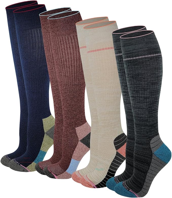 Dr. Motion Compression Knee HIgh Socks (4 Pairs), Arch Support Outdoor Running HIking Socks for Women by Dr.+Motion