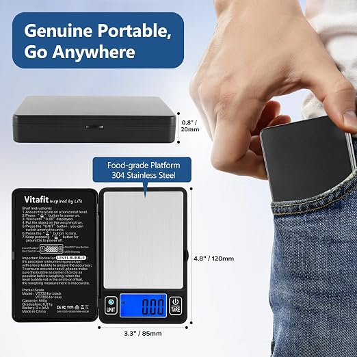 Vitafit 500g Digital Gram Scale in 0.01g, High Accuracy Assured by Built-in Level Bubble, Scale Professional Since 2001, Pocket Scale for Multi-Function: Kitchen, Food, Jewelry, Lab, Coffee, Black - Image 4