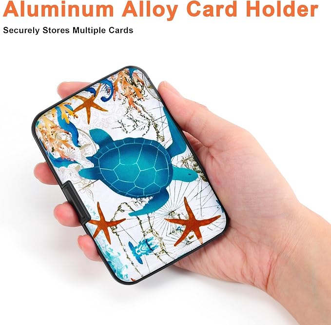 Mayski 2 Pack Credit Card Holder for Women RFID Blocking Wallet, Sea Turtle | Card Wallets for Women Small Mini Business Metal Accordion Aluminum Alloy Hard Case for Men - Image 3
