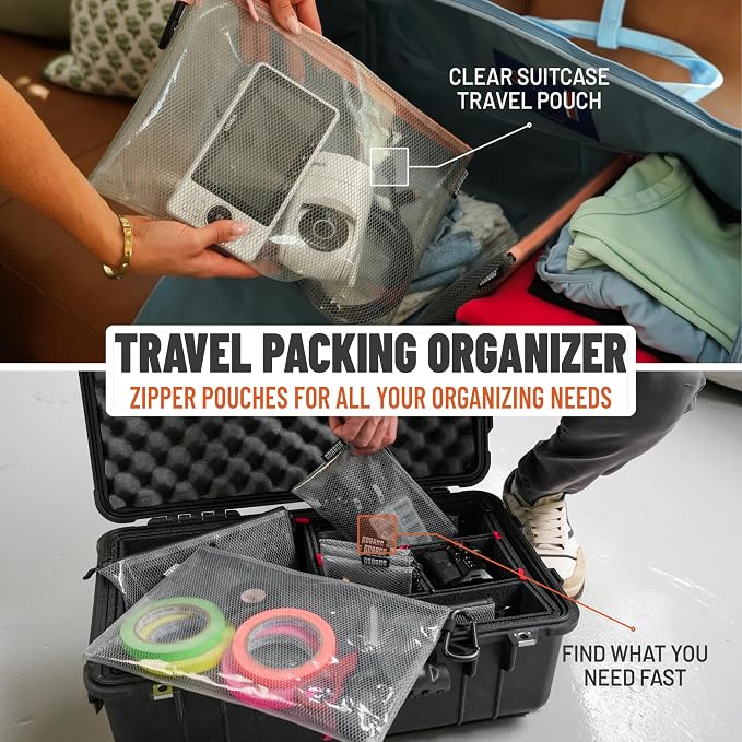 Air Production Multi-Size Clear Zipper Pouch (4‑Pack) – Cable Organizer & Travel Gear Bag for Electronics, Camera Accessories, Tool Pouch & Small Tech Storage - Image 3