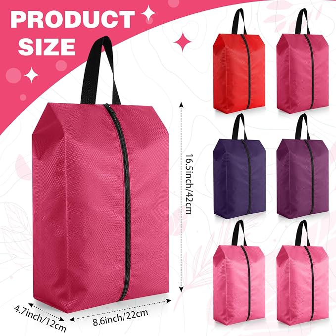 6 Pcs Travel Shoe Bags with Zipper Nylon Portable Waterproof Suitcase Shoe Organizer Packing for Golf(L,Purple) - Image 2