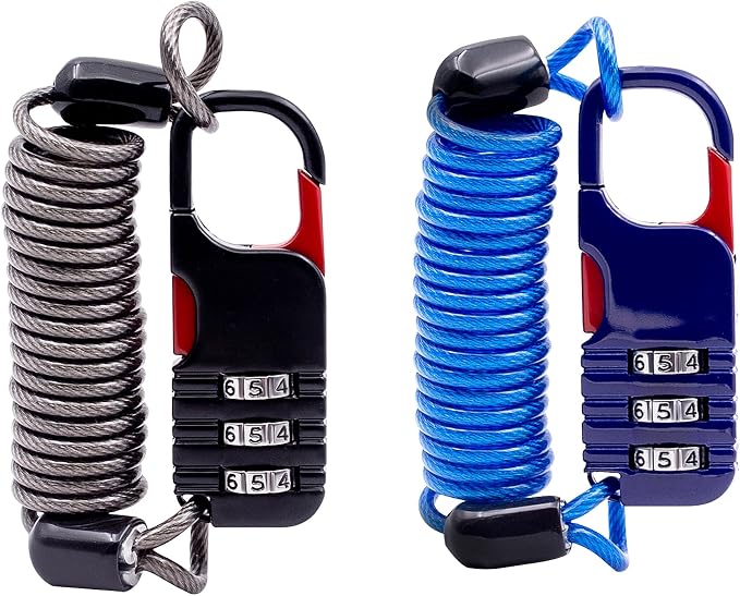 Small Cable Locks with Combination, Travel Combo Lock with Retractable Cable for Ski Gear, Snowboard, Luggage, Suitcases, Backpack, Bike, Bicycle, Scooter, Motorcycle Helmet Anti Theft by SpecializeinCombinationLock