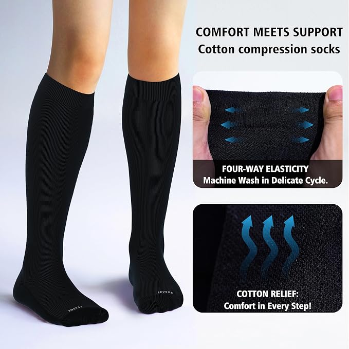 LEVSOX Cotton Compression Socks for Women&Men 20-30mmHg Knee High Cute Support Sock for Nurses Pregnancy Travel - Image 3