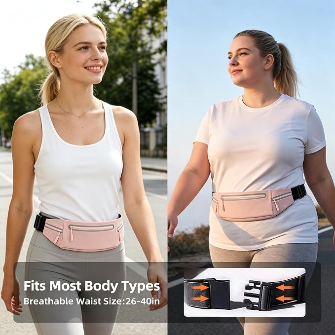 Slim Running Belt for Women Men,Phone Holder Waist Pack,Runners Fanny Pack | No-Bounce,Sweat-Proof Pocket,Travel Money Pouch for Gym/Hiking/Cycling,Three pocket,Two Highly Reflective Strips - Image 4