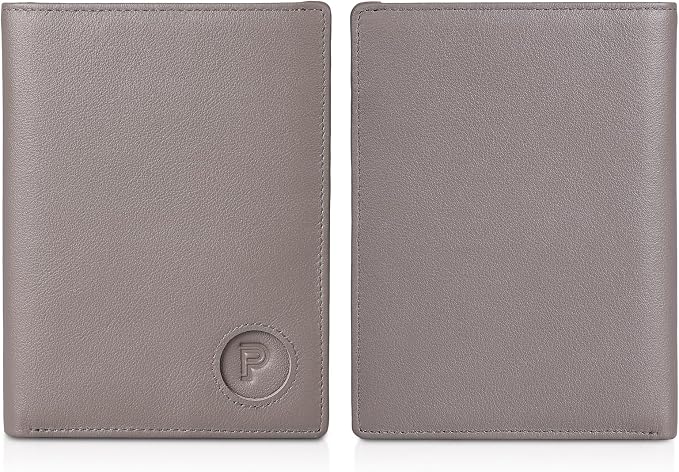 Polare Leather AirTag Passport Holder RFID Blocking Travel Bifold Wallet | Luxury Napa Cowhide Leather, AirTag Slot, Vintage Passport Cover Case, International Travel Wallet, Grey - Image 9