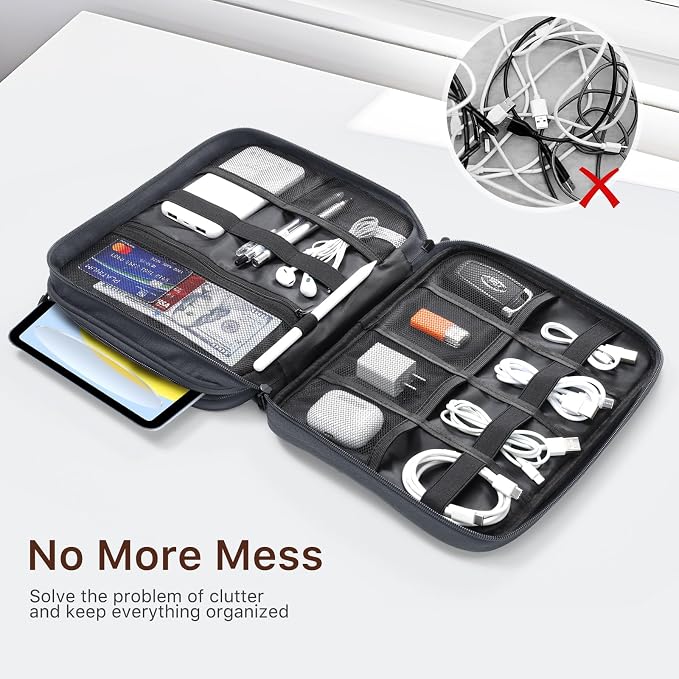 Dadanism Electronics Travel Organizer Case, Double Layers Cord Organizer | Travel All-in-One Storage Bag for Cable, Cord, iPad, Chargers, fits 9-11'' Tablets, Portable Tech Accessories Bag, Space Gray - Image 6