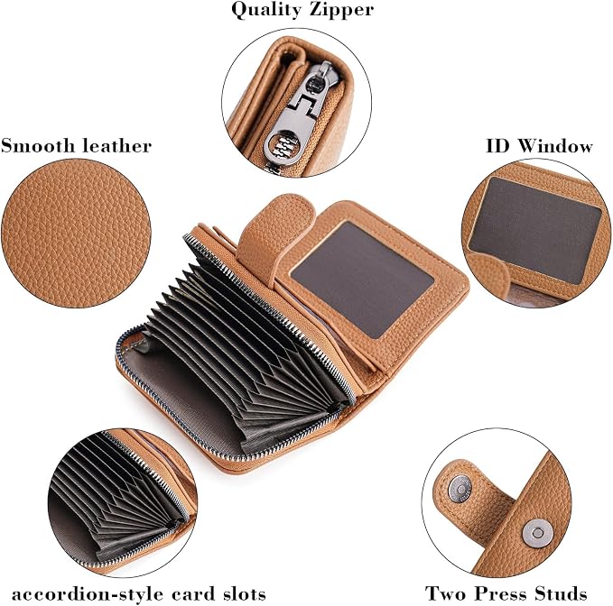 Credit Card Holder for Women Small Leather RFID Blocking Security Card Wallet with ID Window - Image 5