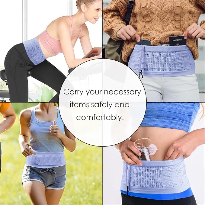 Slim Running Belt, No-Bounce Hidden Waist Pack with 360° Opening for Soft Flask, Cellphones, Keys or Gels, Purple, Medium - Image 6