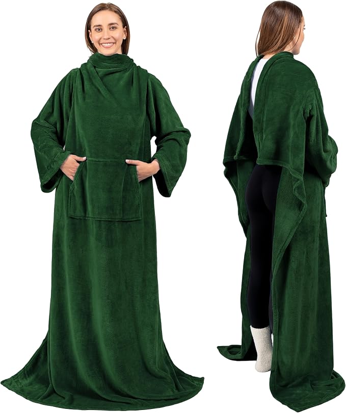 PAVILIA Blanket with Sleeves for Adult Women Men, Soft Warm Wearable Blanket Fleece Wrap Throw, Robe Blanket Gift - Image 3