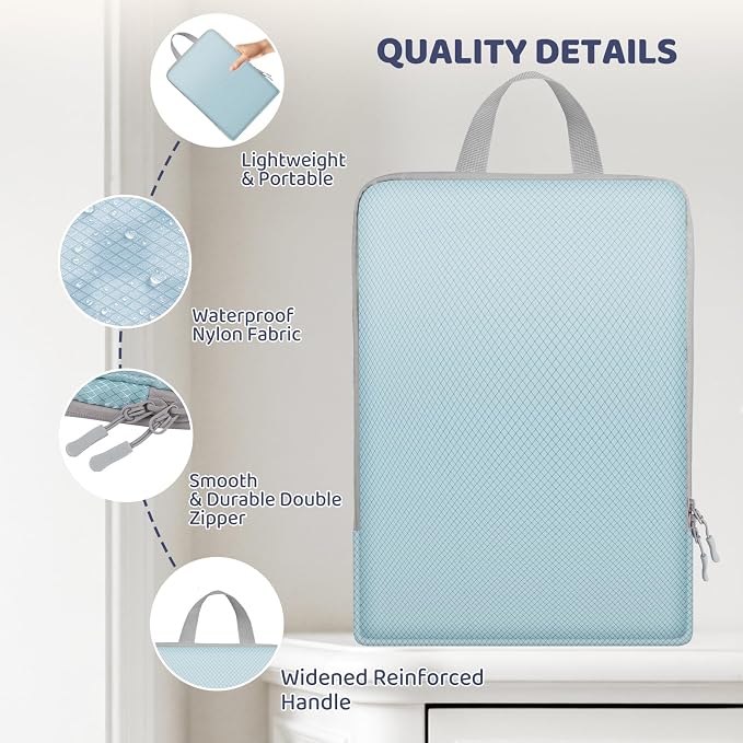 8 Set Expandable Compression Packing Cubes for 3–7 Day Travel, Solid & Plaid Fabric Travel Organizers, Double-Zipper Storage Bags for Carry-On & Suitcases(8set-Grey) - Image 5