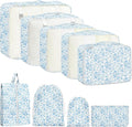 9 Set Packing Cubes for Travel Essentials - Lightweight Carry-On Luggage Organizer Bags with Shoe, Clothes & Laundry Bags for Airplane, Family & Business Travel, Blue flowers by Unknown
