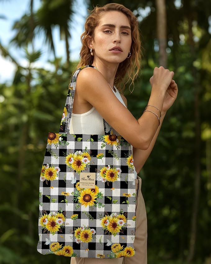 Miss Adola Corduroy Tote Bag for Women with Aesthetic Design | Magnetic Buckle & Pocket, Reusable, Soft, Roomy, Long Shoulder Handles, Double-sided Print, Casual Daily Work, Grocery Bags - Image 2