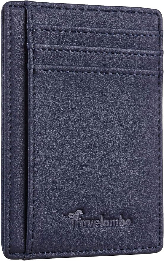 Travelambo Front Pocket Minimalist Leather Slim Wallet RFID Blocking Medium Size by Travelambo