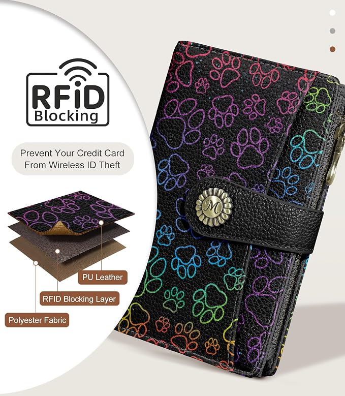 Dog Paw Wallet Women RFID, Cute Passport Holder Credit Card Holder | 6.7" x 4.4" x 1.3" Bifold, Travel billfold, Zipper Pocket, PU Leather, Clutch, Purse, ID Window, Pen Holder, Gift Ladies Girl - Image 4