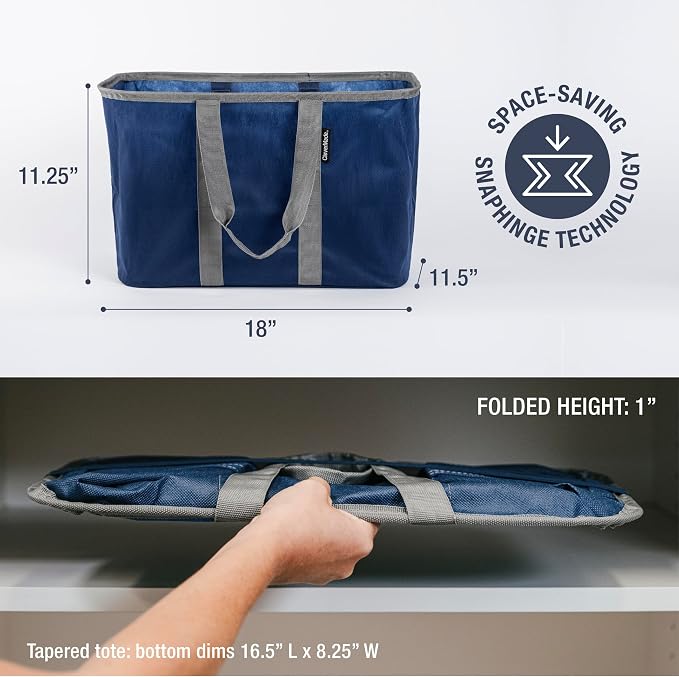 CleverMade EcoBasket Collapsible Grocery Tote, 30L Structured Tote Bag | Load Groceries Without the Bag Collapsing | The Structured Frame Stays Open, Then Folds to 1 Inch for Compact Trunk Storage - Image 2