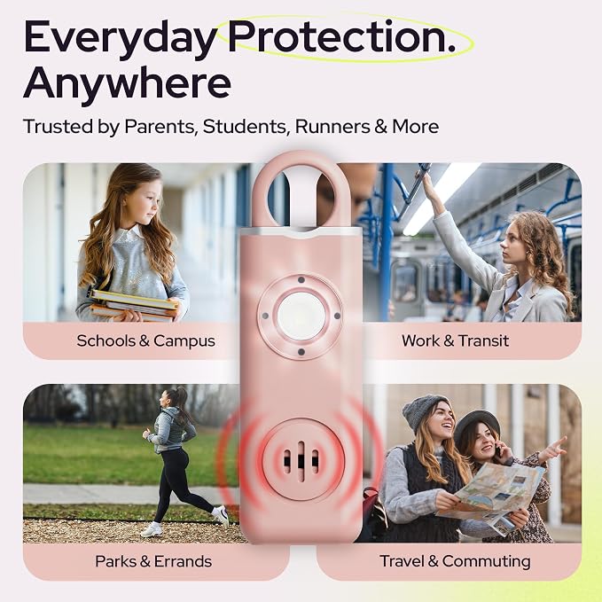 Rechargeable Personal Alarm Keychain for Women, 130dB, USB-C Charging, Pink | 130dB Loud Siren, LED Light, Carabiner Clip, Low Battery Alert, TSA Safe, Self Defense Whistle Alternative - Image 7