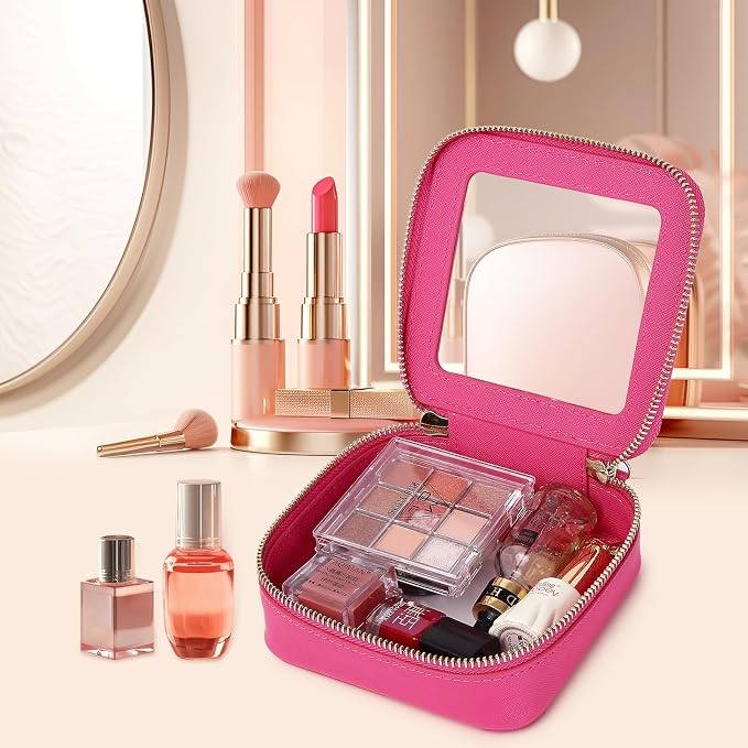 Pinkmik Small Clear Mini Makeup Bag, Fuxia, MINI-1 | Cosmetic Case & Toiletry Bag, Zipper Closure, Purse Organizer, Car Essentials - Image 4