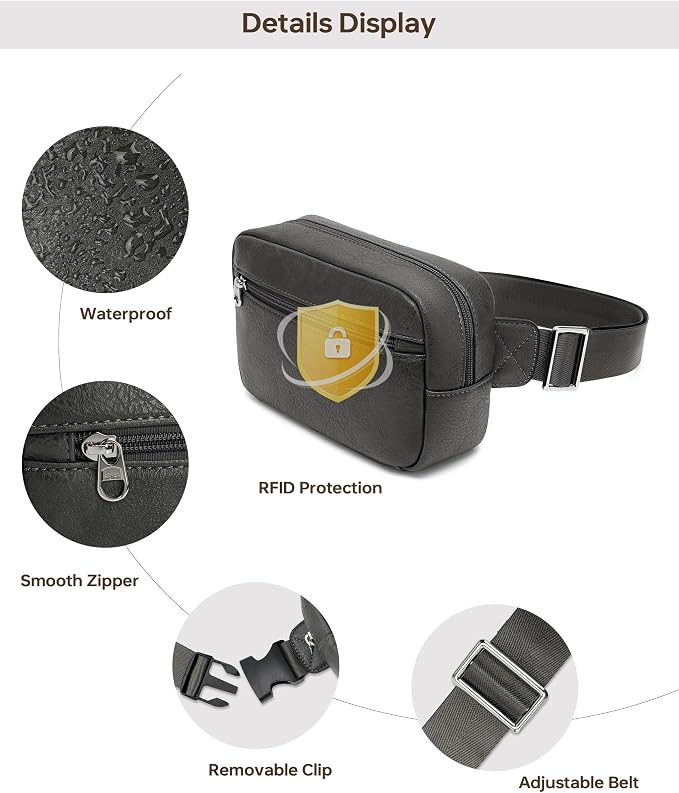 Vegan Leather Men's Women's Outdoor Sports Waist Bag Fanny Packs with Adjustable Strap for Travel, Hiking, Climbing, Jogging, Hiking - Deep Grey - Image 4