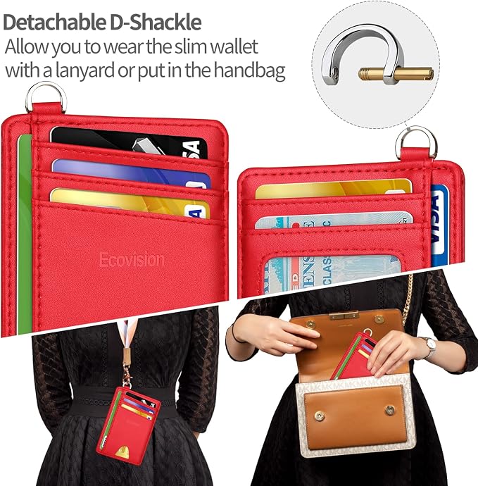 Slim Minimalist Front Pocket Wallet, RFID Blocking Credit Card Holder Wallet with Detachable D-Shackle for Men Women - Image 3