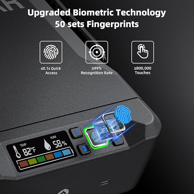 Car Gun Safe Small Biometric Pistol Safe Handheld Portable Fingerprint Gun Lock Box for Travel Nightstand Bedside - Image 3