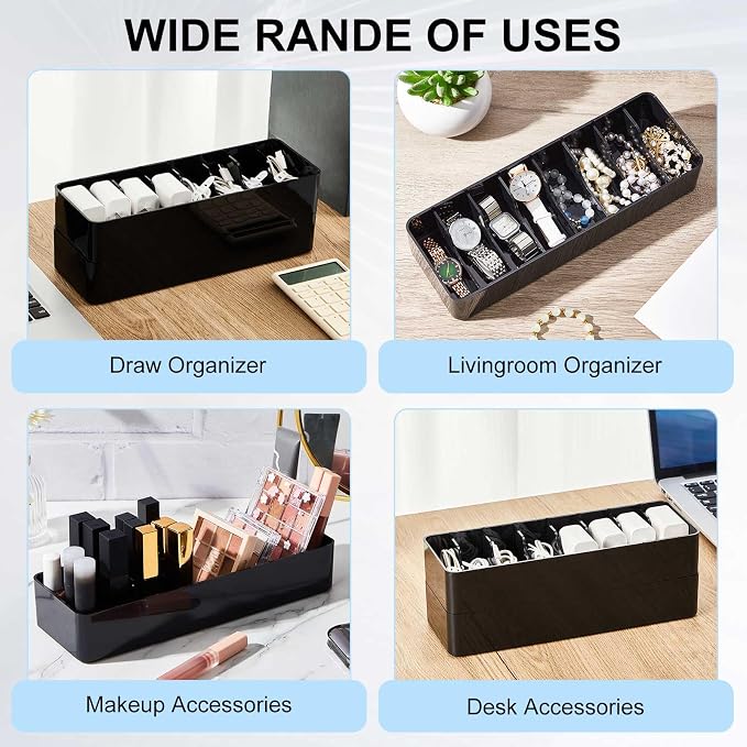 Tatuo 1 Pcs Cord Organizer for Drawer Desktop, Cable Organizer Box with 8 Compartments and Wire Ties, Plastic Charger Storage with Lid, Electronics Case for Home Office Accessories (Small,Black) - Image 7