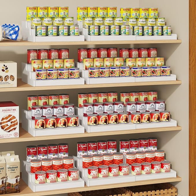 3-Tier Expandable Bamboo Can Organizer for Pantry, Holds 24 Cans, White | Adjustable Can Storage Rack for Kitchen Cabinets, Soda & Canned Goods Holder for Pantry Organization, White (Patent Pending) - Image 2