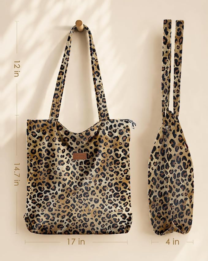 Aesthetic Corduroy Tote Bag with Zipper for Women | Reusable, Fits 14 Inch Laptop, Inner Pocket, double-sided print, Lightweight - Image 5