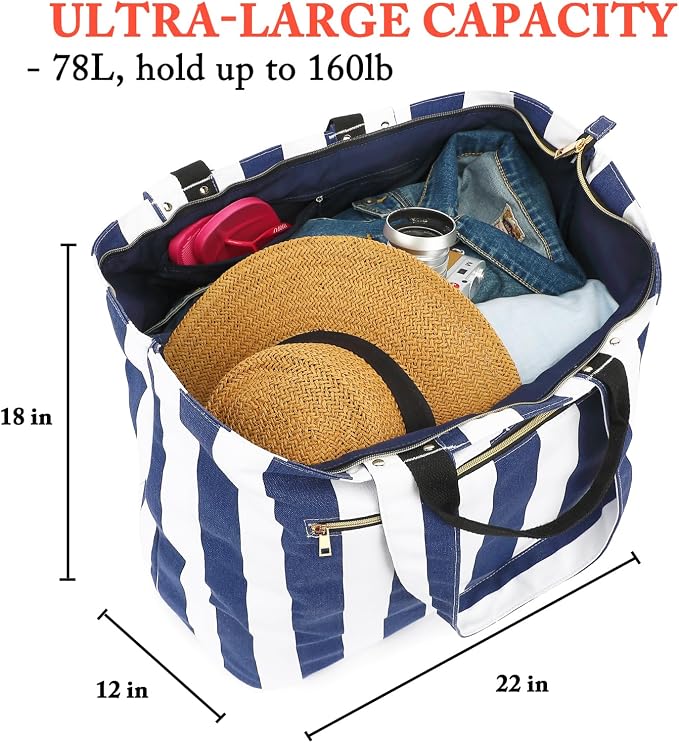 Fammart Beach Bags Waterproof Sandproof for Women, Large Canvas Pool Bag with Leakproof Wet Pocket & Zipper Cruise Essentials - Image 5