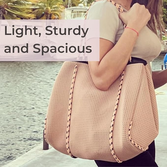 POPUPS Large Neoprene Tote Bag for Women - Everyday Designer Handbag for Travel Work and Beach with Pockets and Zipper Pouch - Image 8
