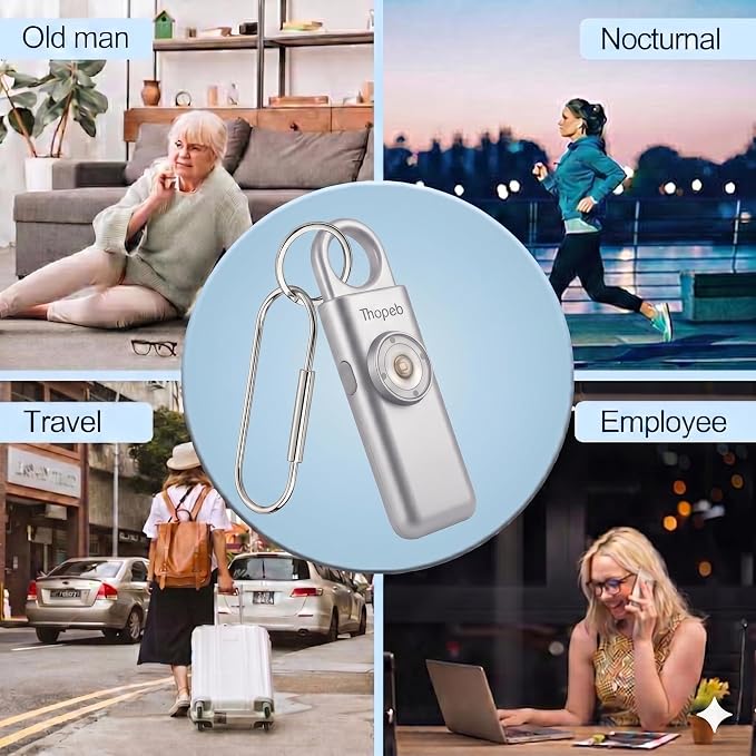 Thopeb Personal Safety Alarm for Women – Upgraded Rechargeable | Strobe with Separate Switch, 135dB Siren, Long-Lasting Protection, Stylish Keychain (Metallic Silver) - Image 7