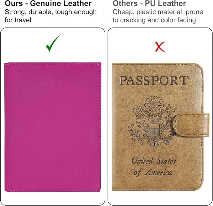 Hot Pink RFID Genuine Leather Passport Wallet - Image 5