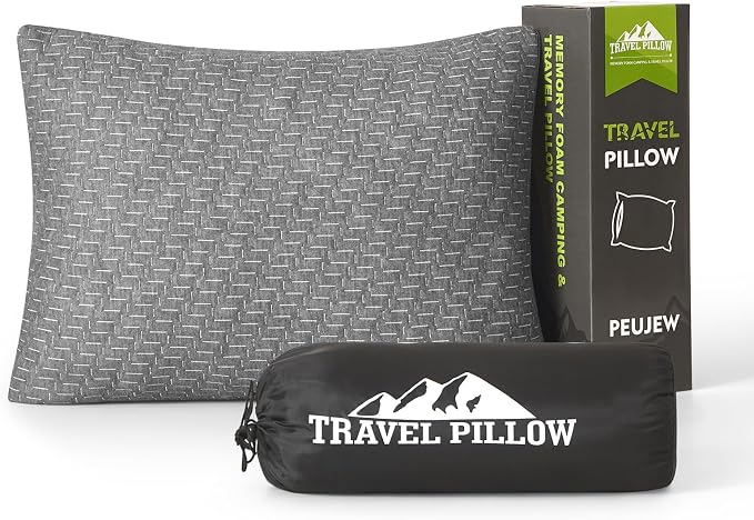 Travel Size Pillow, Compressible Memory Foam Pillow, Camping Pillow Breathable Cover for Travel Airplane Car Hiking Camping Outdoor by PEUJEW
