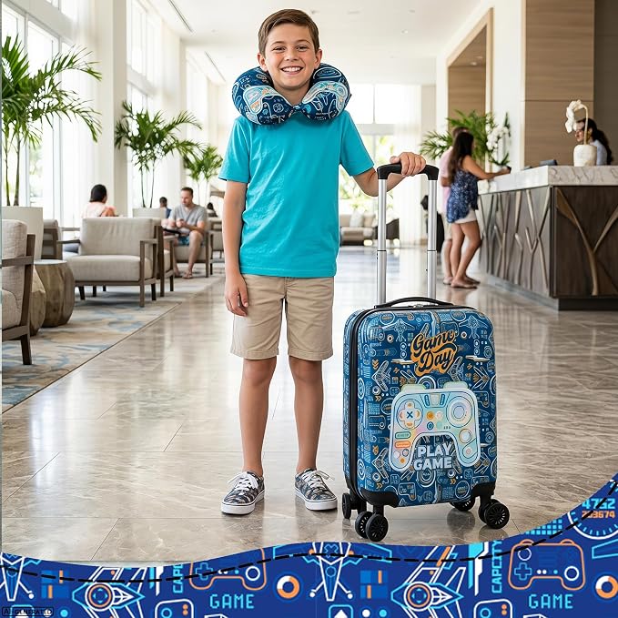 Kids Luggage Sets for Boys 2 Piece Rolling Suitcases with Wheels Hardshell Toddler Suitcase with Travel Pillow Carry on Travel Luggage with Wheels - Image 7