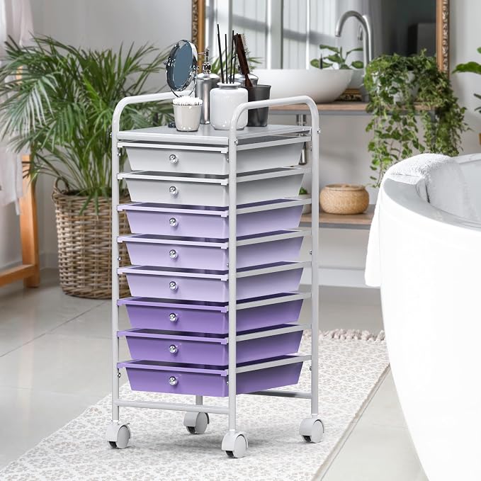 Simple Houseware 8 Drawers Rolling Utility Cart Art Craft Storage, Purple | 1-Column, 30.25" Height, Lockable Wheels, for School, Office, Art Craft, and Paper Storage - Image 4
