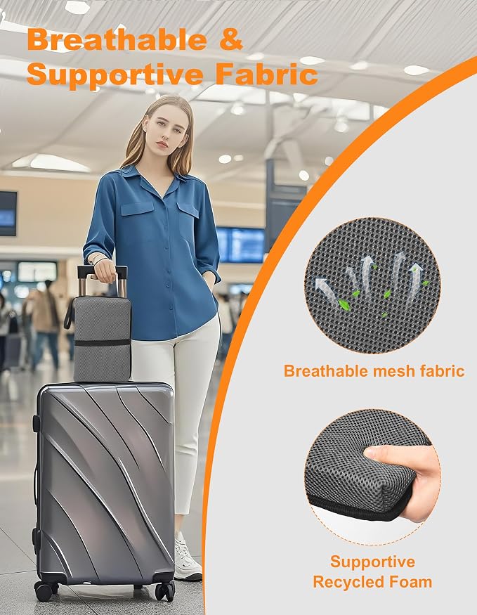 FASTMOMENT Portable Airplane Seat Cushion Foldable Seat Cushion for Travel | Thickened Cushion, Carrying Handle, Breathable Fabric, Washable Mesh Cover, Anti-Slip bottom, Lightweight for Flight Bleacher - Image 4